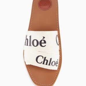 Chloe Woody Linen Cream Slide Sandals